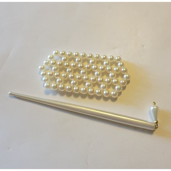 Vintage 80s Accessory Hair Bun Pin Clip Faux Pearls Beaded Sweep Stick Classic - Picture 3 of 4